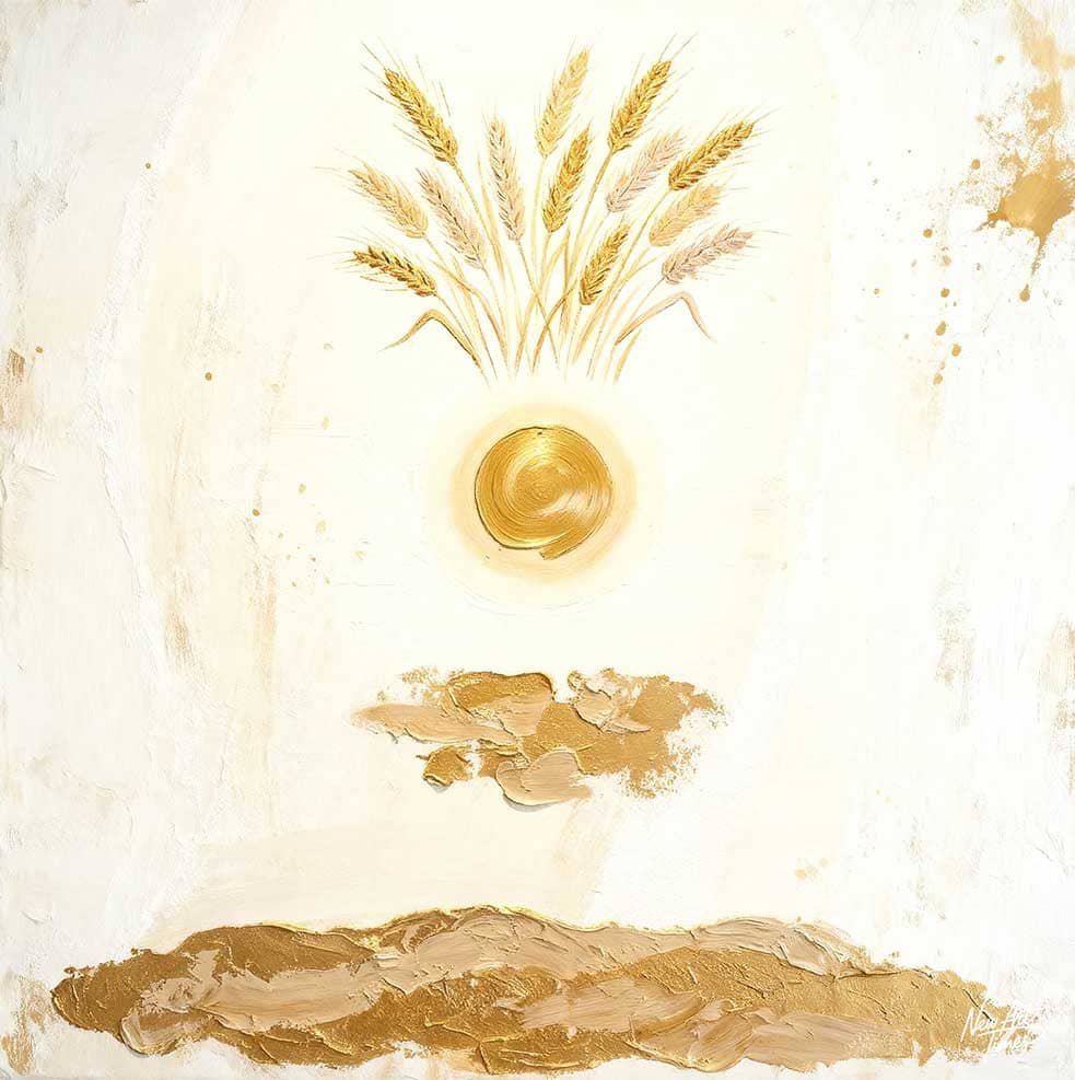 La Moisson d’Or — tableau New Art Times représentant des épis dorés et une composition naturelle blanche et or