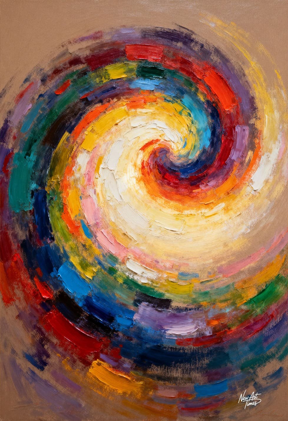 Le Tourbillon Intérieur — œuvre originale New Art Times représentant une spirale abstraite multicolore peinte en matière