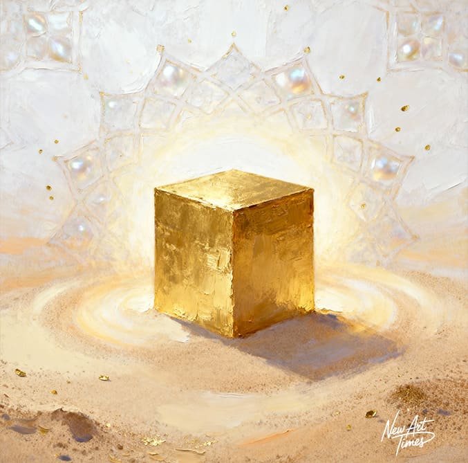 Le Centre du Monde — œuvre originale NewArtTimes inspirée de La Mecque, dans une composition ivoire et dorée