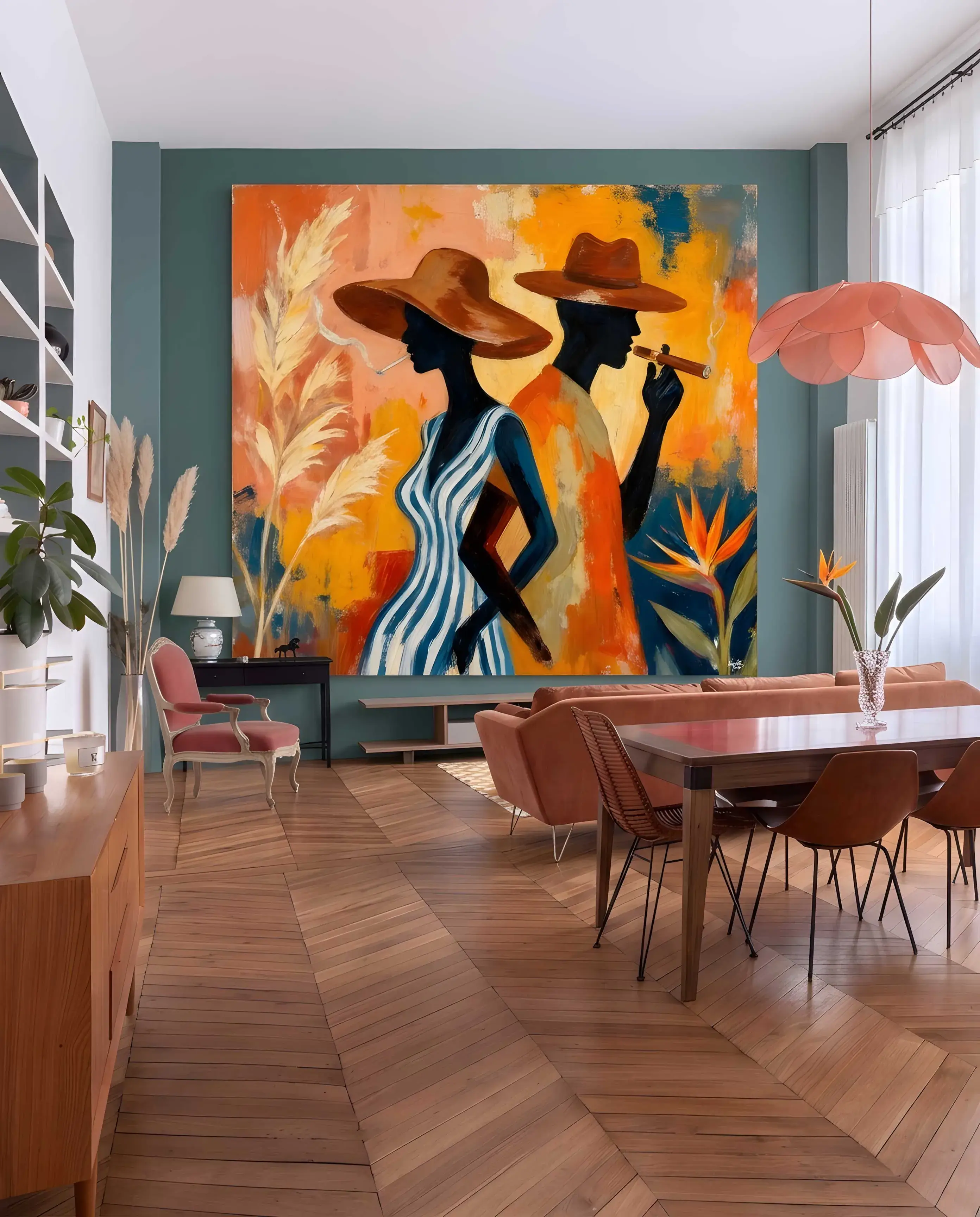 Œuvre New Art Times présentée dans un intérieur contemporain