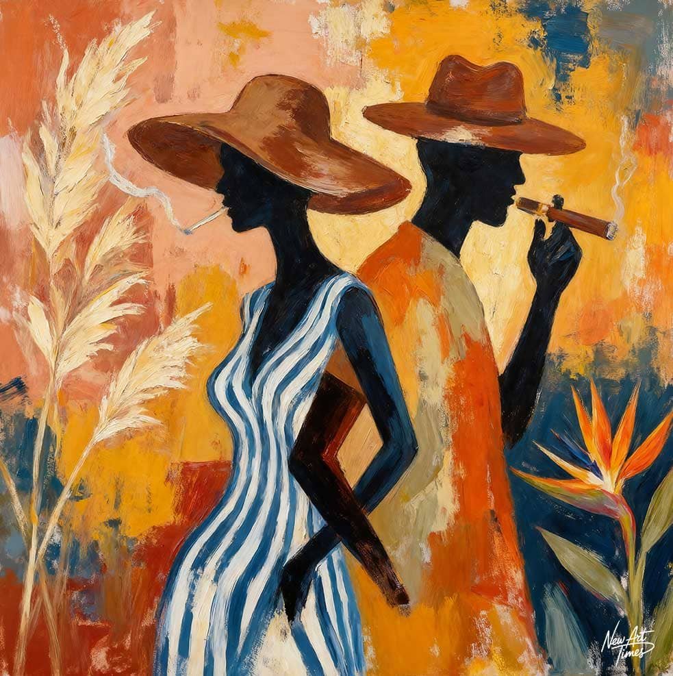 Vivre Ensemble — tableau New Art Times représentant deux silhouettes élégantes dans une composition chaude et contemporaine